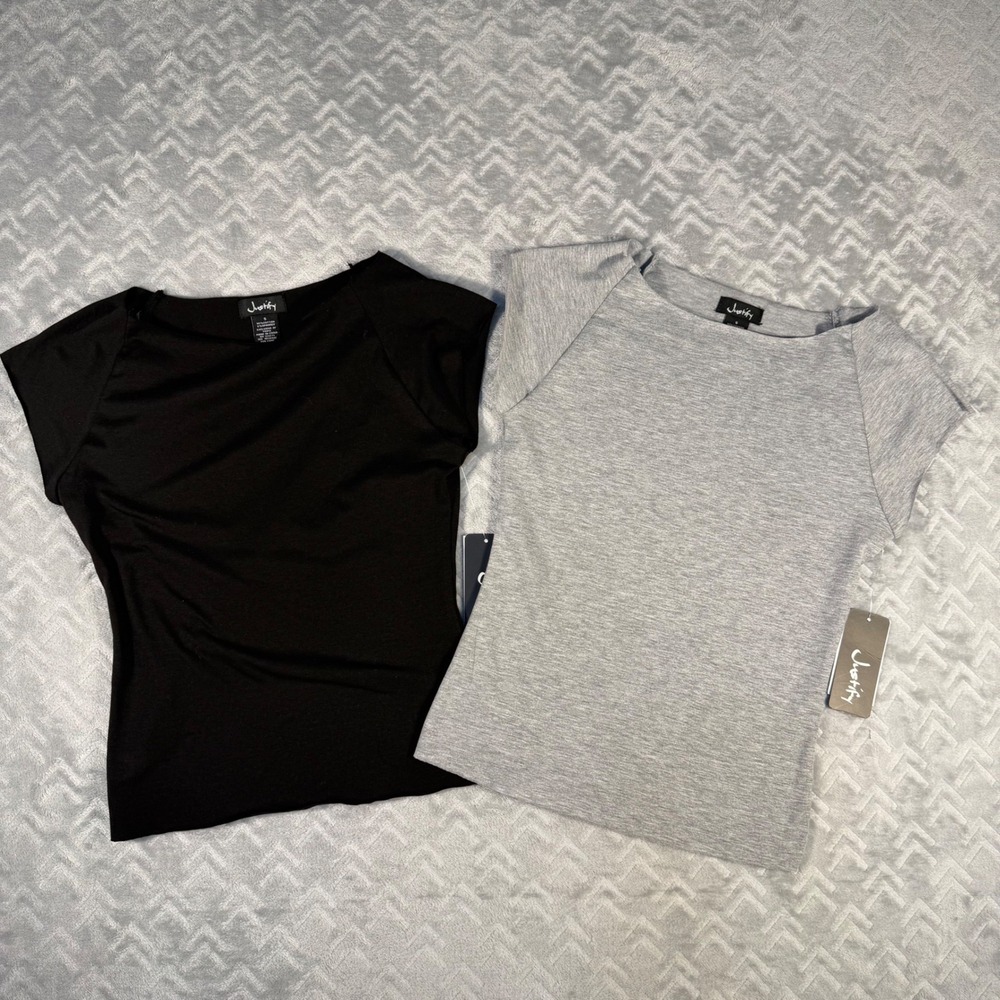 Justify Boatneck Cap Sleeve Tops Womens Small Black or Gray NEW Cotton‎ Blend
